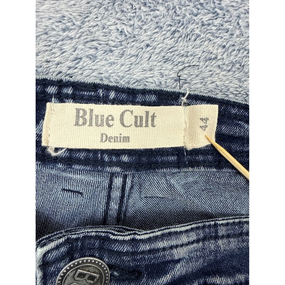 Blue Cult Mens 44 Blue Acid Wash Moto Denim Jeans Whiskered Crinkled Streetwear - Picture 7 of 16